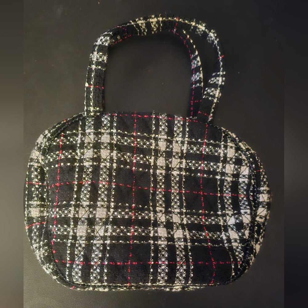 Vera Bradley Black White & Red Tweed Canteen Purse Hand Bag